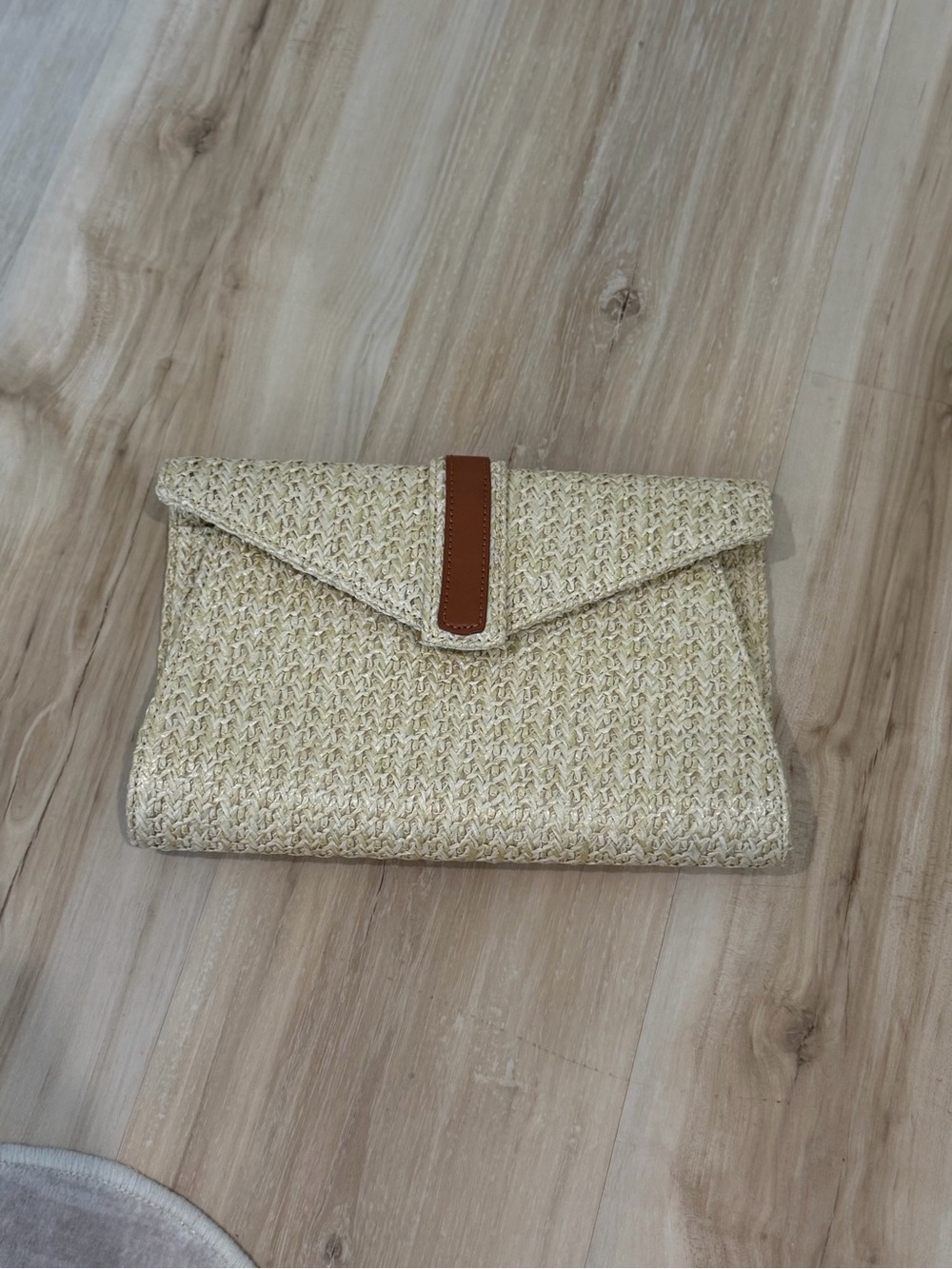 Tuckernuck Cream Woven Envelope Clutch with Brown Strap